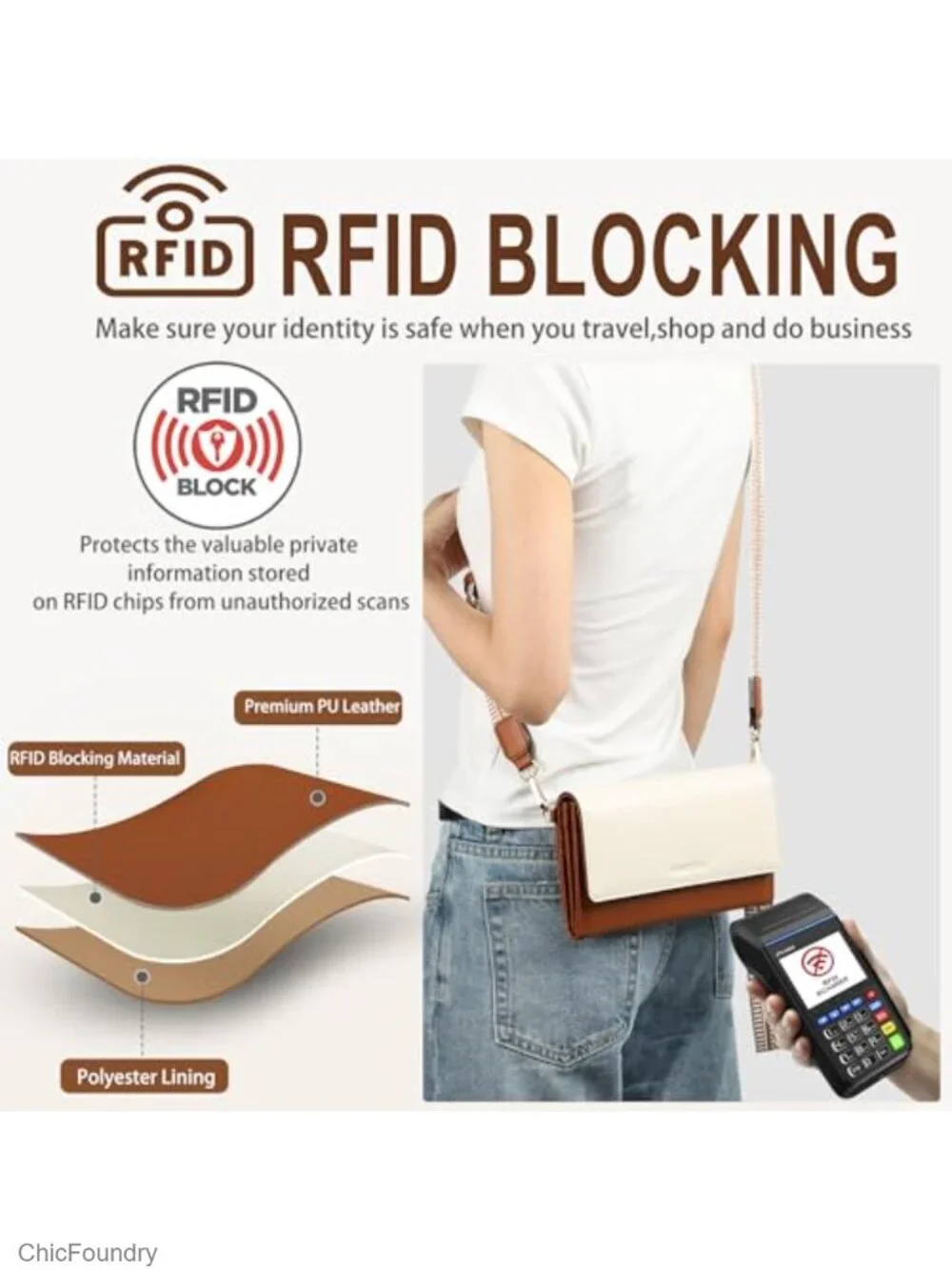 Small RFID Vegan Leather Crossbody Wristlet Phone Purse